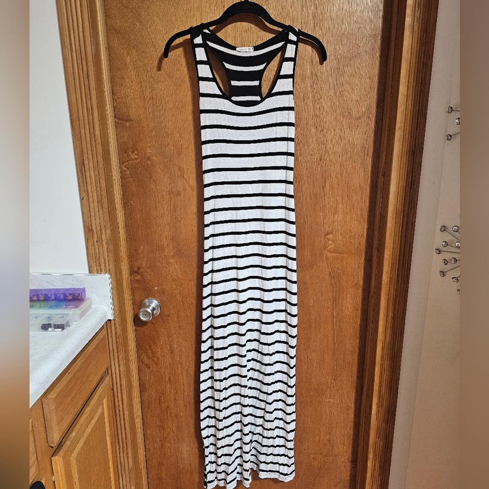 Soprano Black and White Striped Maxi Dress